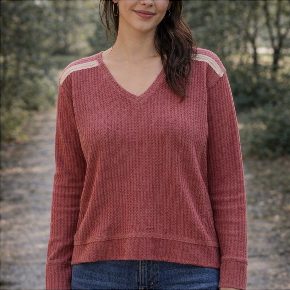 Abercrombie & Fitch Boho Waffle Knit Top – Dusty Rose 🌸